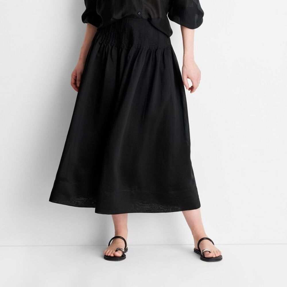Women's Drop Waist Pleated Sheer Midi Skirt - Future Collective Black 12